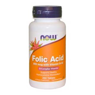 Folic Acid con Vitamina B12 250 Tablets Now Food